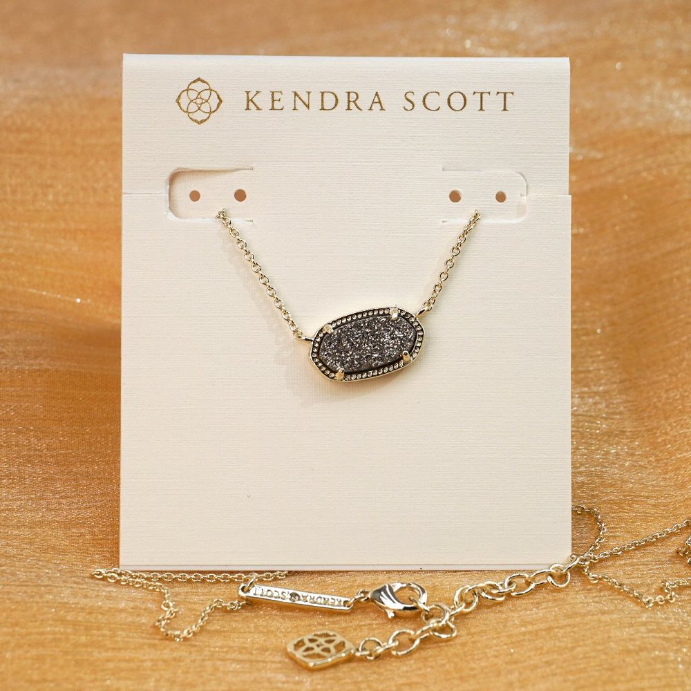 Kendra Scott Elisa Gold Pendant Necklace in Platinum Drusy + Dust Bag